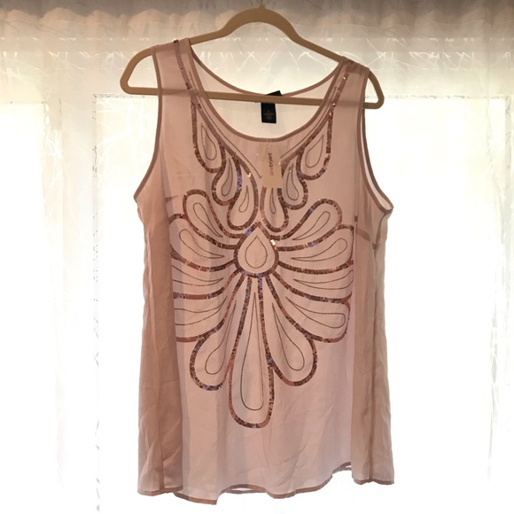 NWT Sequin Sheer Tank Lane Bryant Pink Rose Deco - Picture 2 of 4